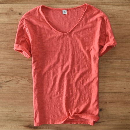 Camisa de lino y algodón para hombre con cuello en V