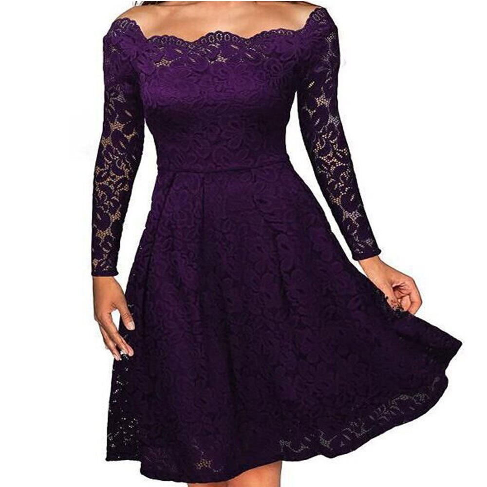 Langarm Kleid mit Schlitz und Spitzenbesatz  