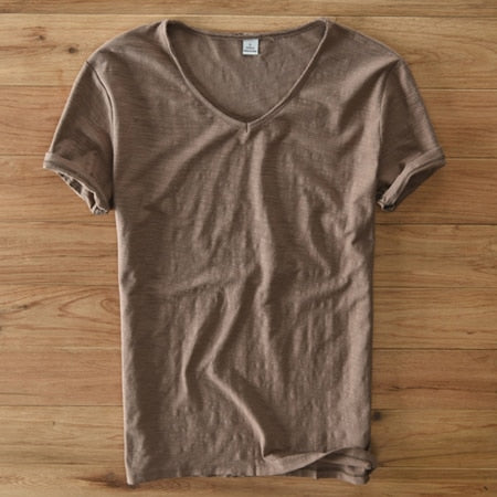 Camisa de lino y algodón para hombre con cuello en V