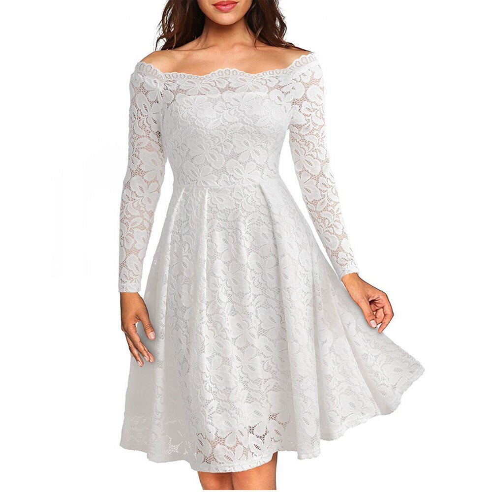 Langarm Kleid mit Schlitz und Spitzenbesatz  