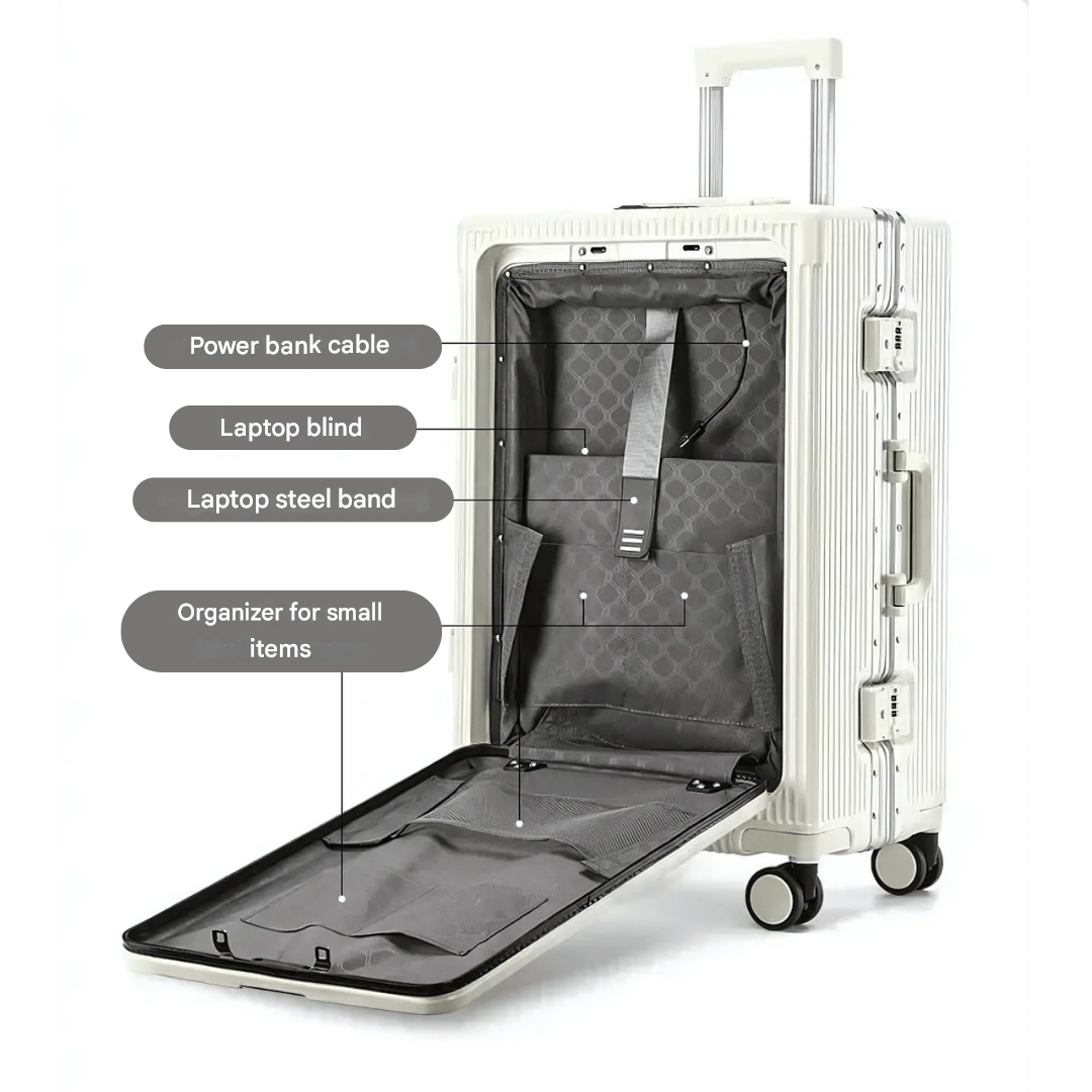 Handbagage Koffer 55x35x25 cm met Laptopvak, TSA-slot en USB-poorten 5