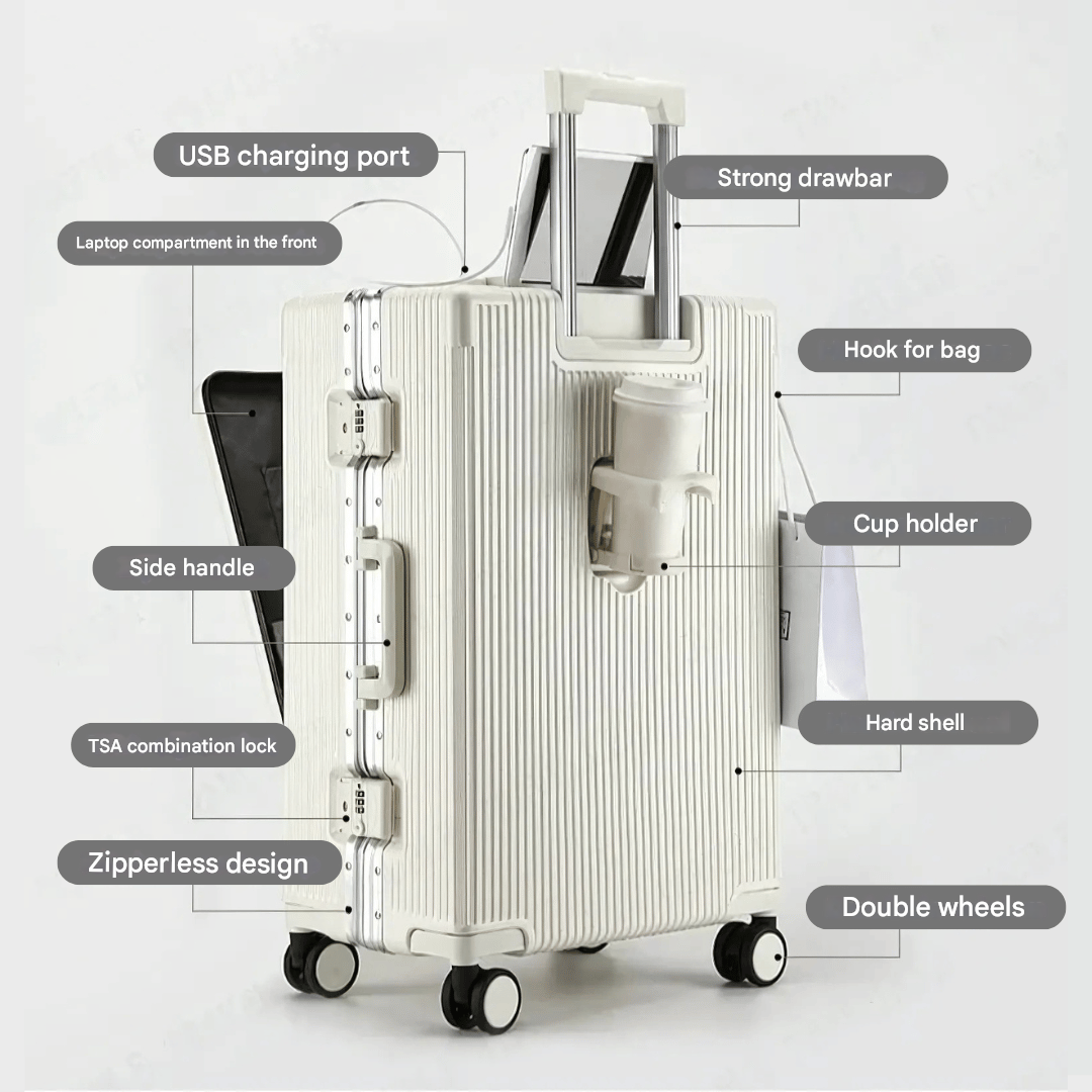 Handbagage Koffer 55x35x25 cm met Laptopvak, TSA-slot en USB-poorten 8