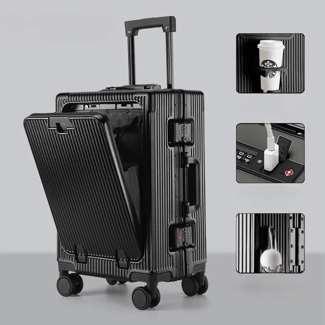 Handbagage Koffer 55x35x25 cm met Laptopvak, TSA-slot en USB-poorten 9