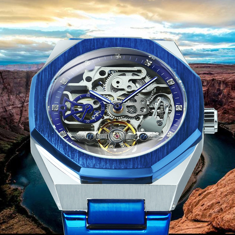 Revalki Reloj Automático Skeleton - Correa de Acero Inoxidable con Movimiento Mecánico Visible