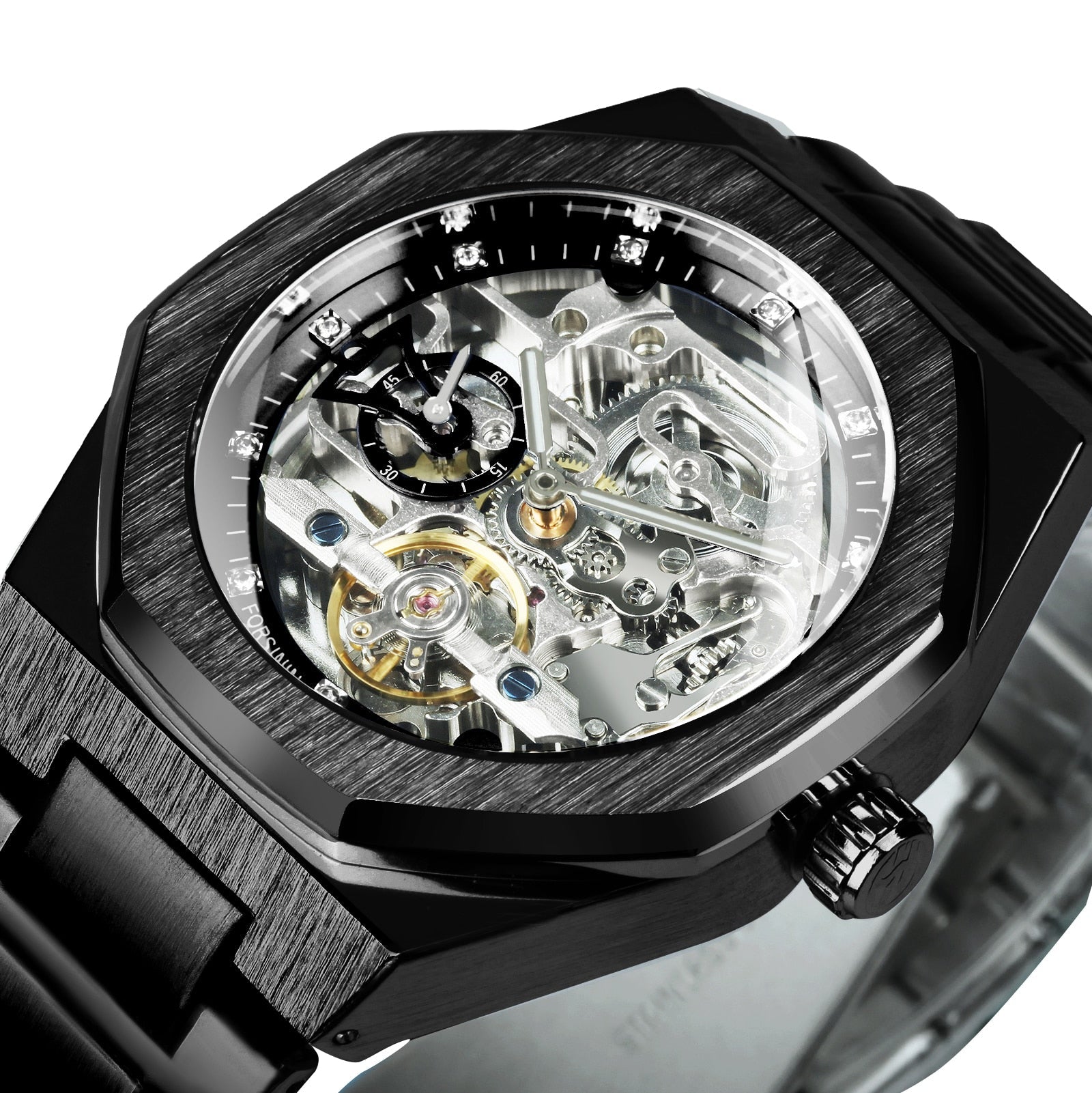 Revalki Reloj Automático Skeleton - Correa de Acero Inoxidable con Movimiento Mecánico Visible