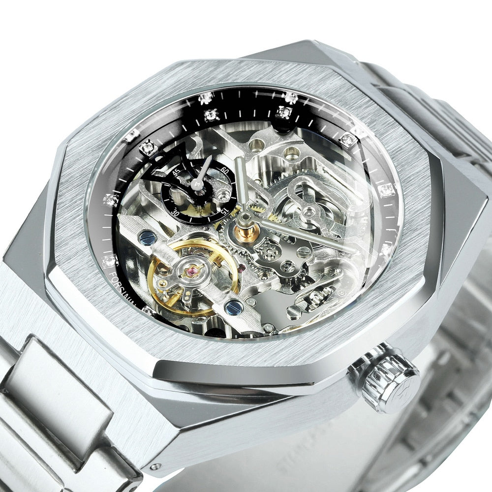 Revalki Reloj Automático Skeleton - Correa de Acero Inoxidable con Movimiento Mecánico Visible