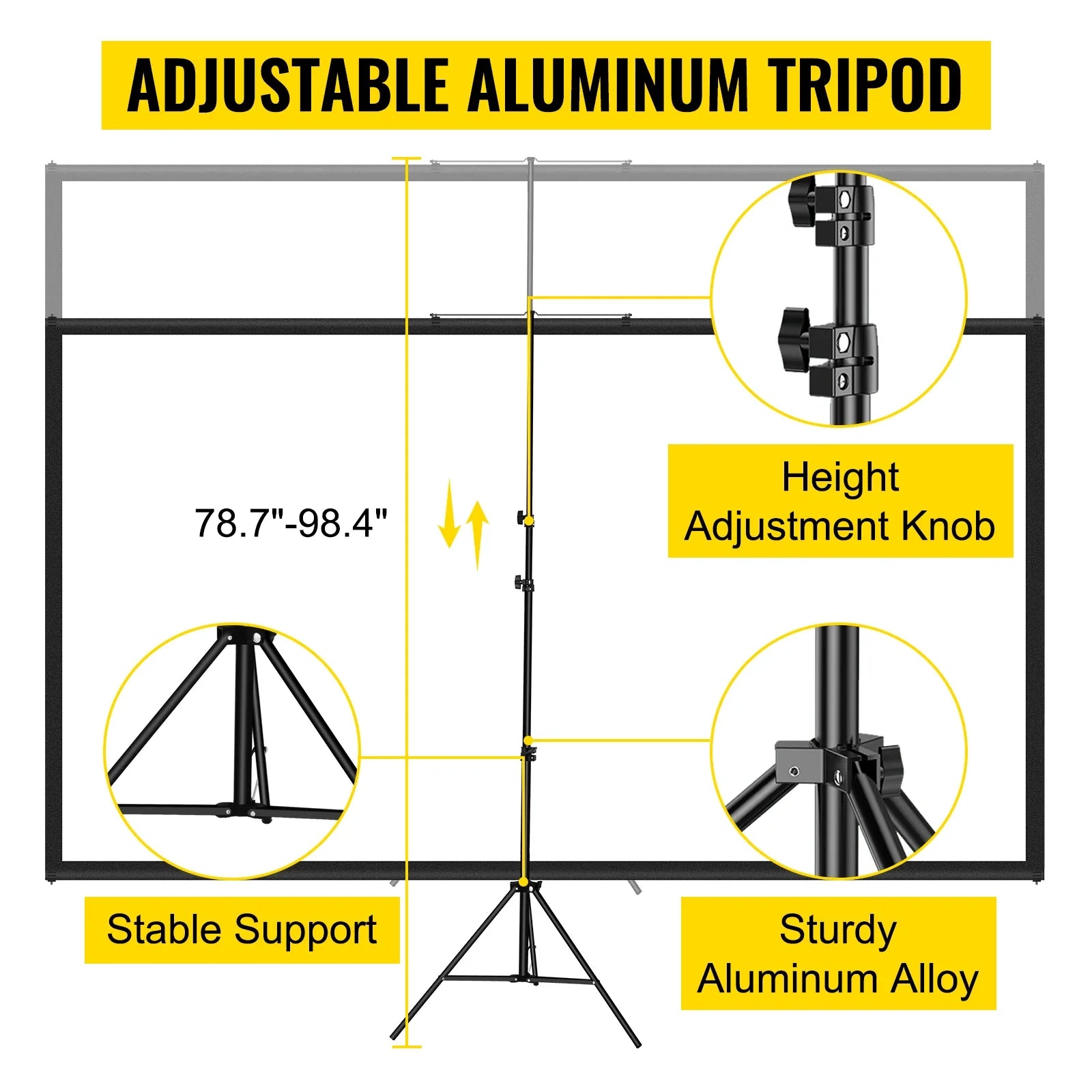SucceBuy 60 70 80 90 100 110 in Tripod Projector Screen W/ Stand 16:9 4K HD Portable Home Cinema for Indoor & Outdoor Projection VestraGear