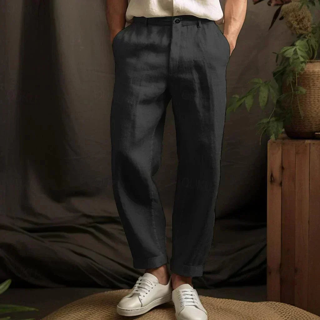 Heren Broek van 100% Linnen met Rechte Pasvorm voor Zomer, Ademend en Comfortabel 0