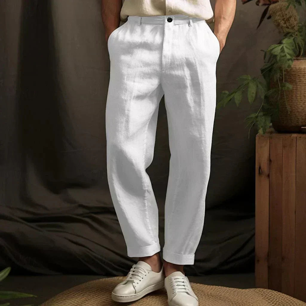 Heren Broek van 100% Linnen met Rechte Pasvorm voor Zomer, Ademend en Comfortabel 1