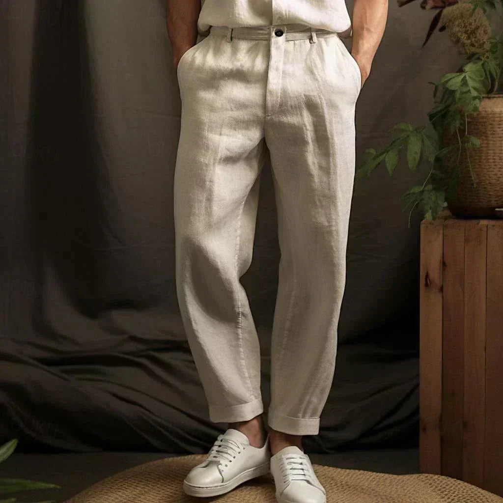 Heren Broek van 100% Linnen met Rechte Pasvorm voor Zomer, Ademend en Comfortabel 2