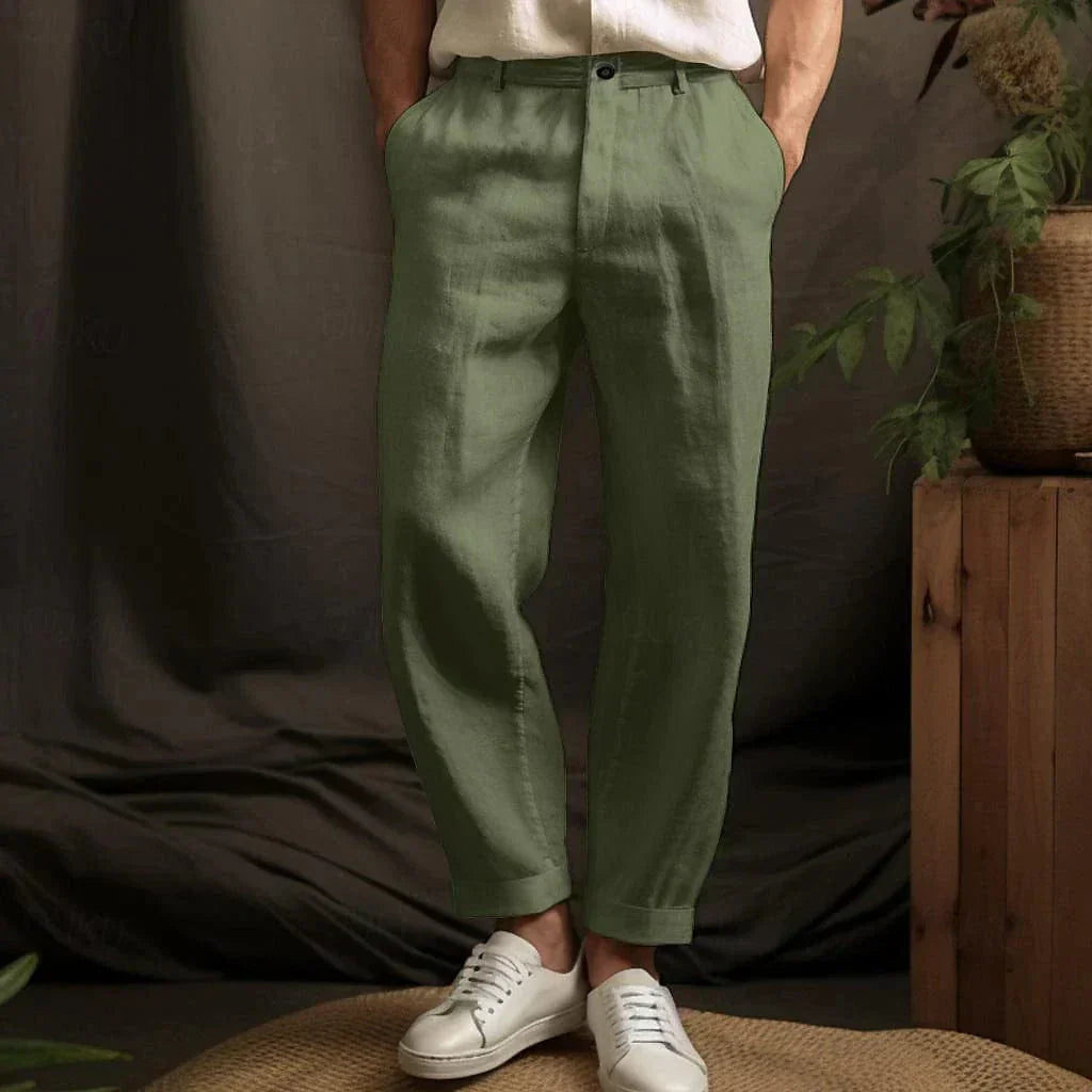 Heren Broek van 100% Linnen met Rechte Pasvorm voor Zomer, Ademend en Comfortabel 3