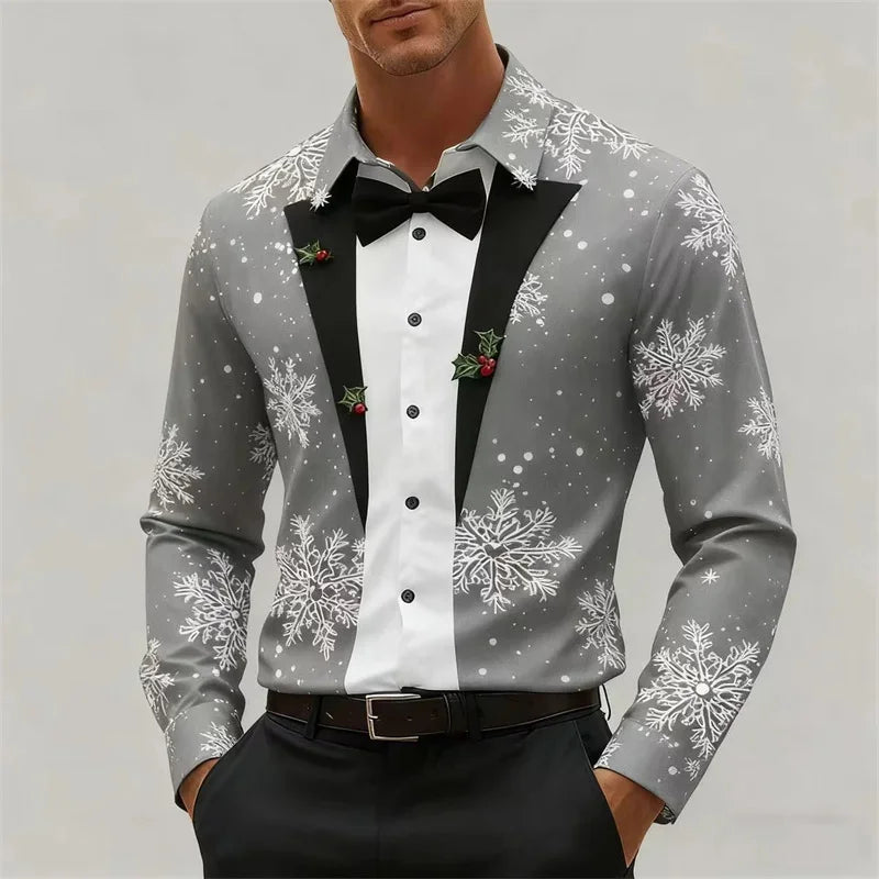 Heren Longsleeve T-Shirt met 3D Kerstboomprint voor Feestelijke Gelegenheden 3