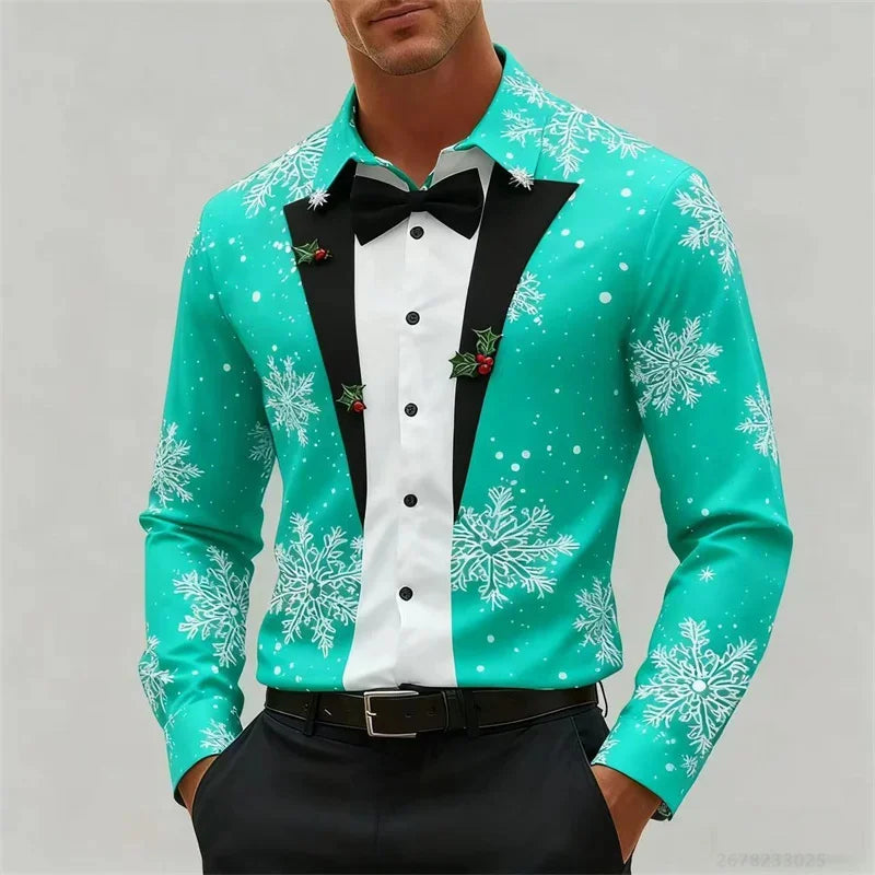 Heren Longsleeve T-Shirt met 3D Kerstboomprint voor Feestelijke Gelegenheden 7