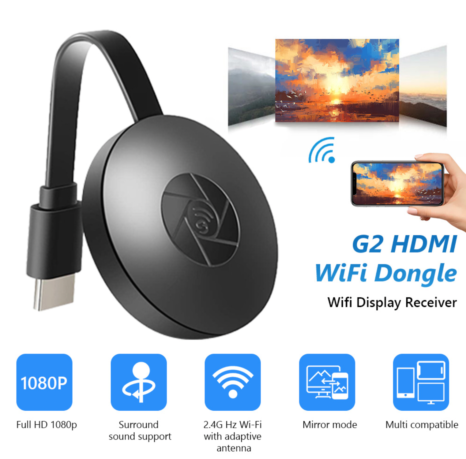 WiFi HDMI Dongle – 1080p Schermspiegeling, Draadloos Streamen & Snelle Installatie