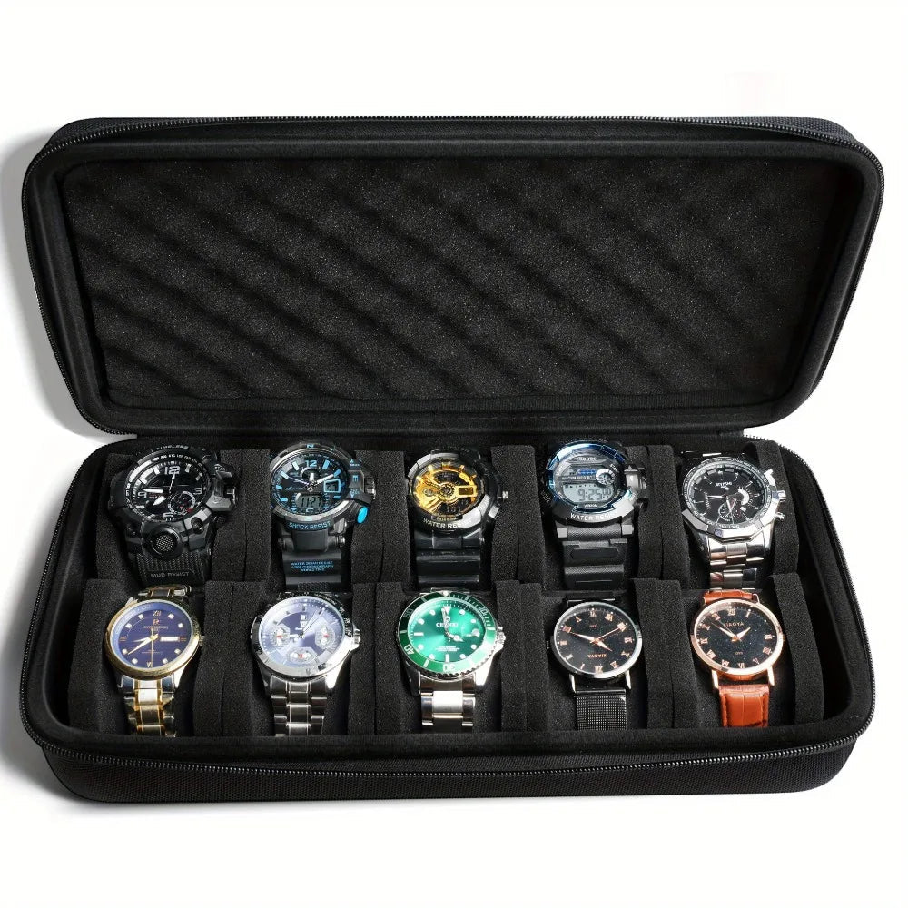 Horlogekoffer – Voor 5 of 10 Horloges met Harde Buitenkant en Handvat 0
