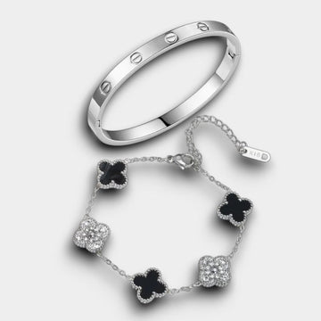 Trendy & Klee Armband – Zilverlook & Zwart met Fonkelende Stenen