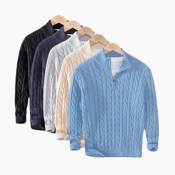 Herren Pullover-Set – kabelgestricktes Design mit halbem Reißverschluss und bequemer Passform