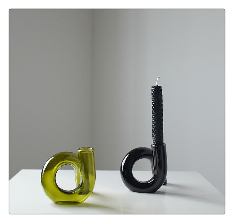 Loopora – Jarrón Hidropónico de Vidrio y Candelabro en Diseño de Bucle