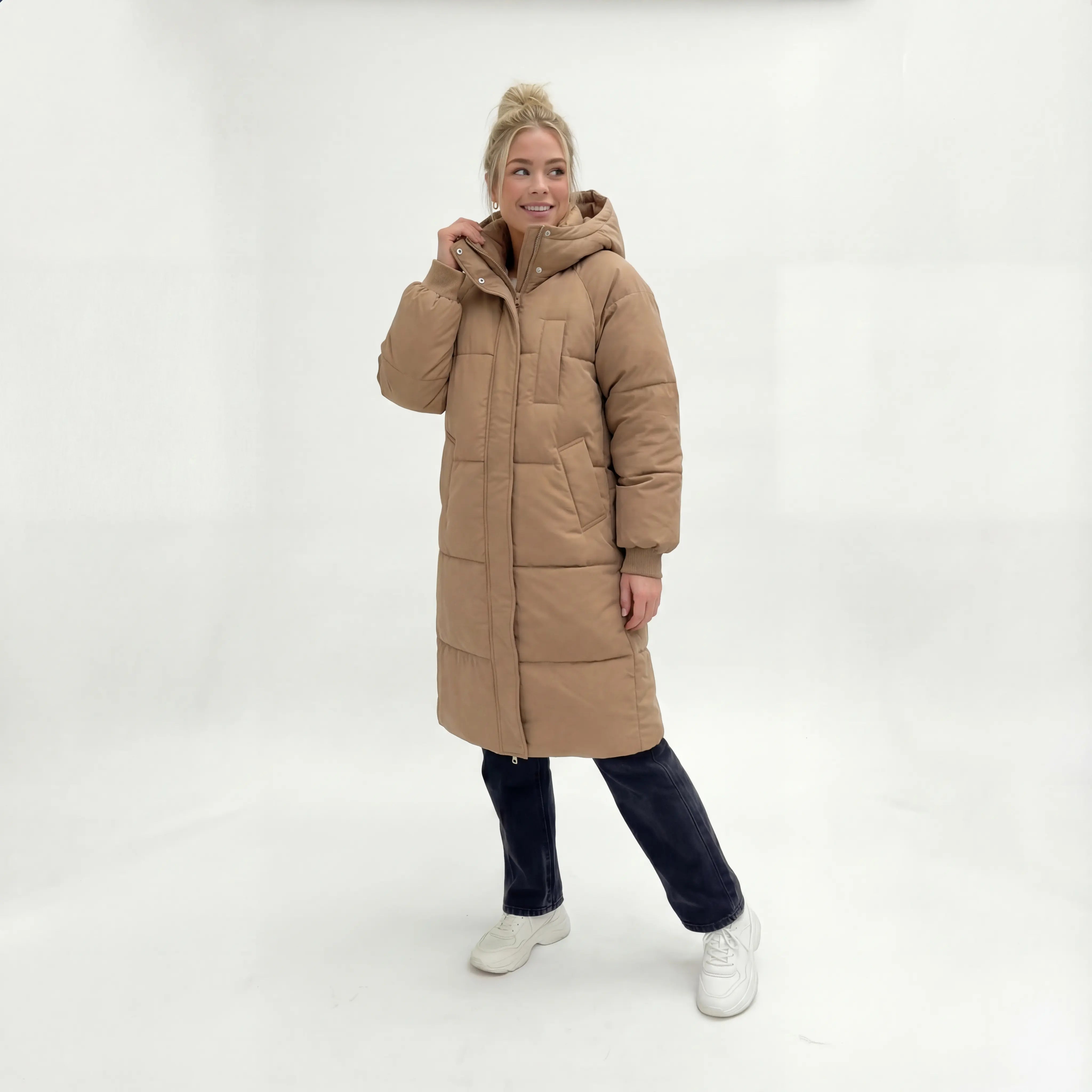 Chaqueta acolchada Lange con capucha – Abrigo de invierno oversized con relleno cálido