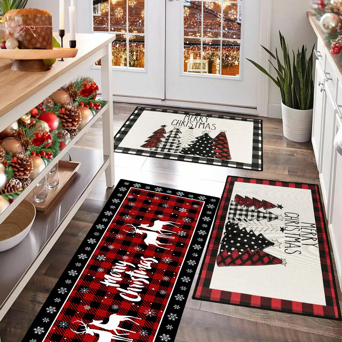 Nordivine Kerstboom vloermat met plaid design – absorberend en antislip