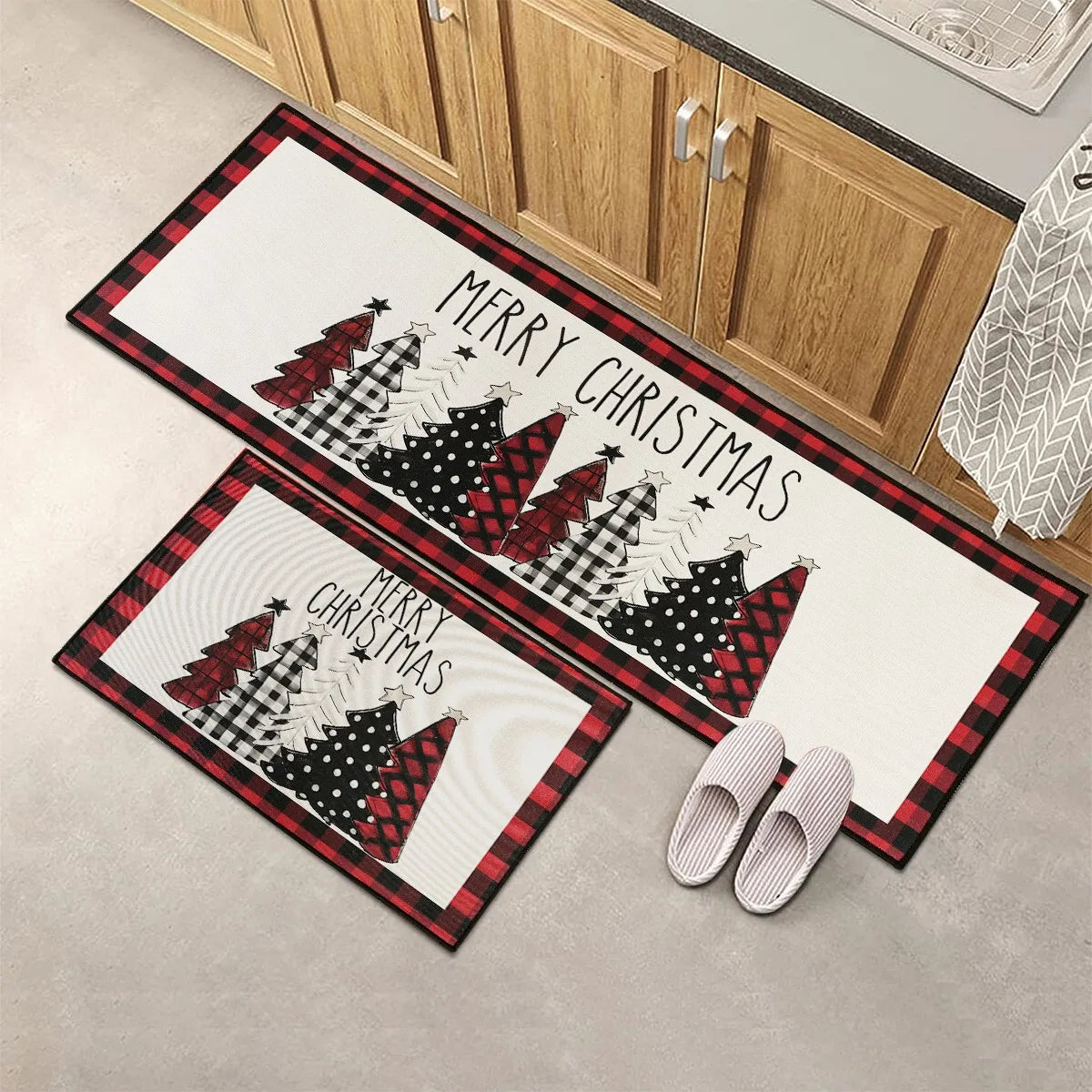 Nordivine Kerstboom vloermat met plaid design – absorberend en antislip