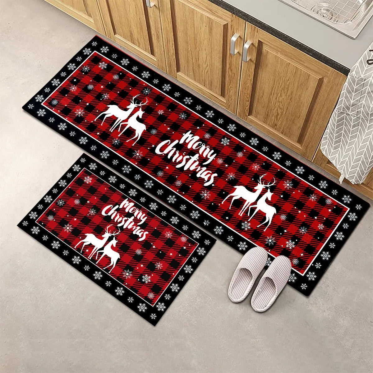 Nordivine Kerstboom vloermat met plaid design – absorberend en antislip