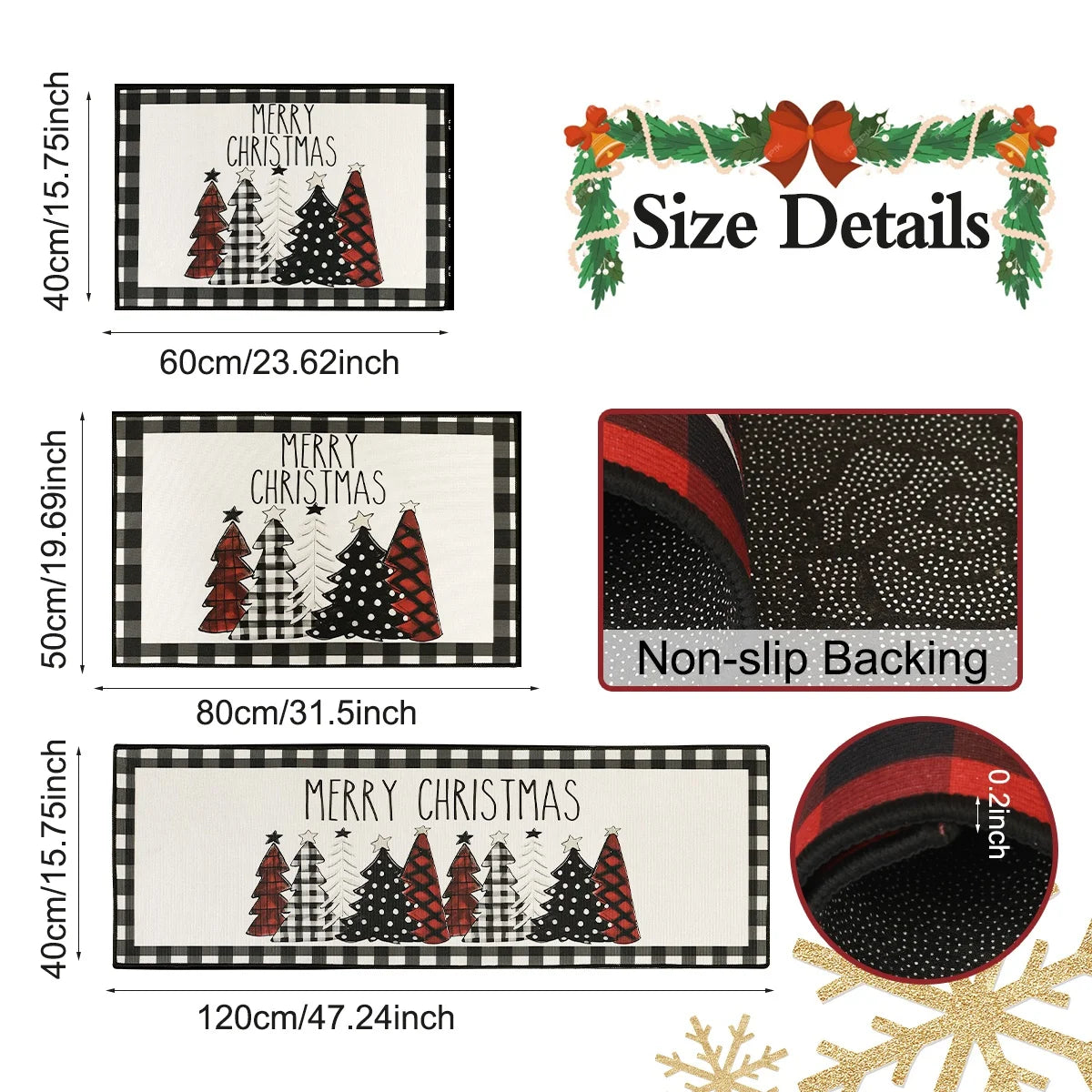 Nordivine Kerstboom vloermat met plaid design – absorberend en antislip