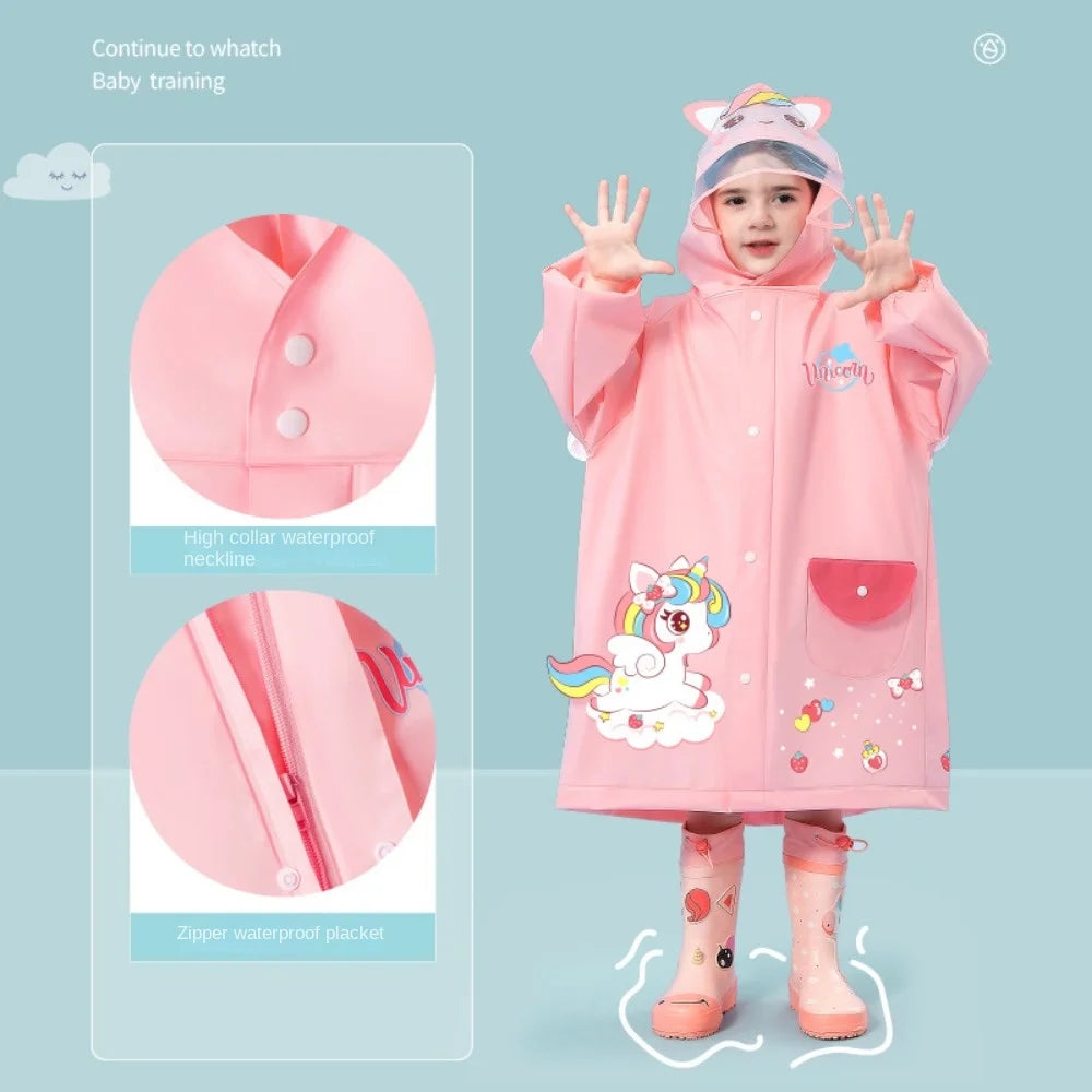 Rainoki – Poncho de chuvia infantil impermeable dinosauro e unicorno – escola e xogo
