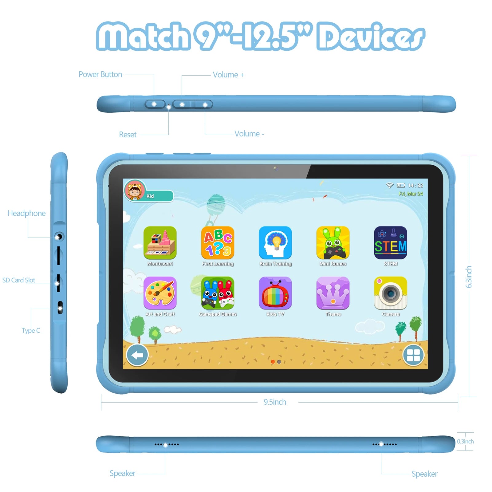 EduTab K10 – Tauleta Infantil 10 polzades Android 13, 64GB amb Funda Protectora