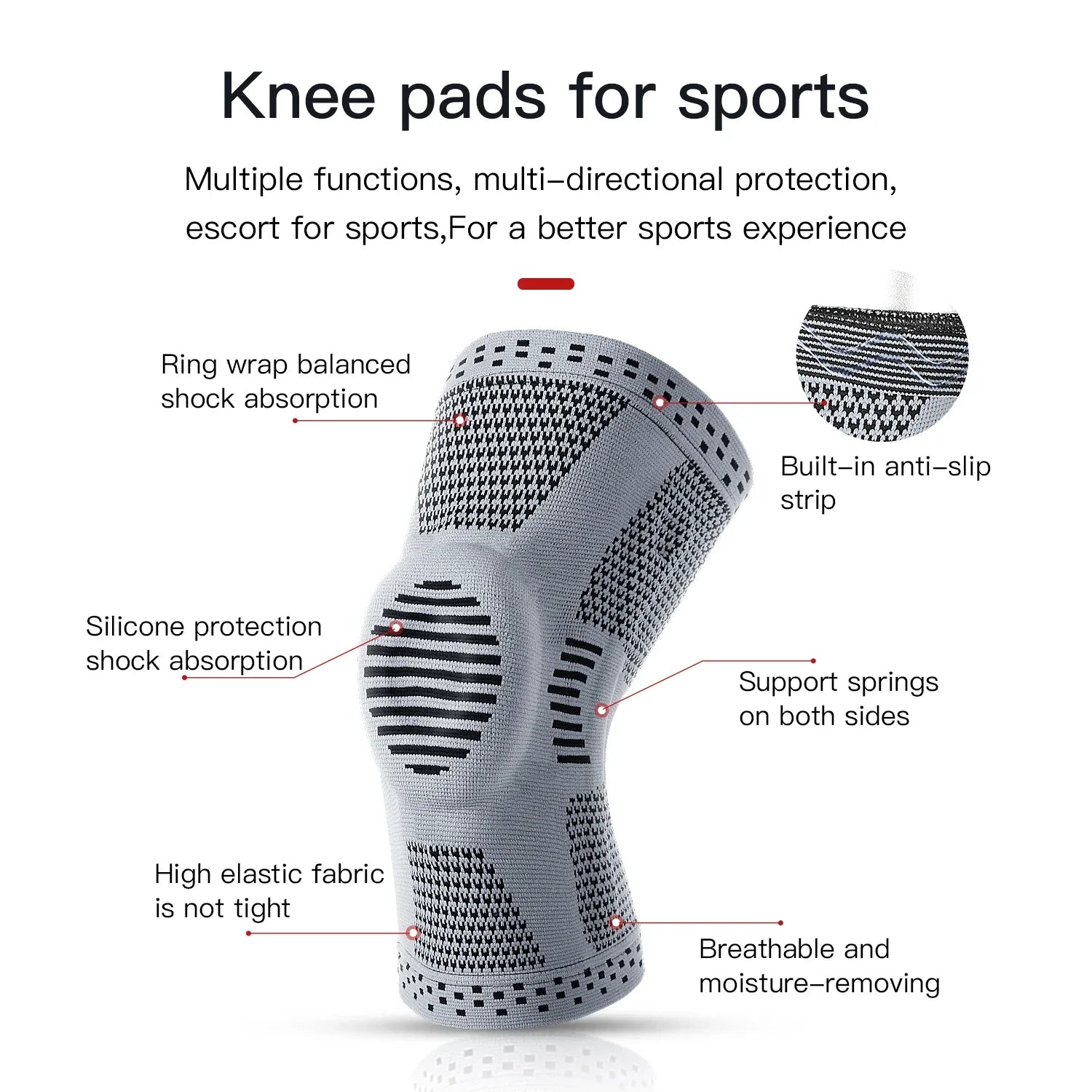Kompressions-Kniemanschette aus Silikon für Sport, Fitness und Rehabilitation, Schwarz 4