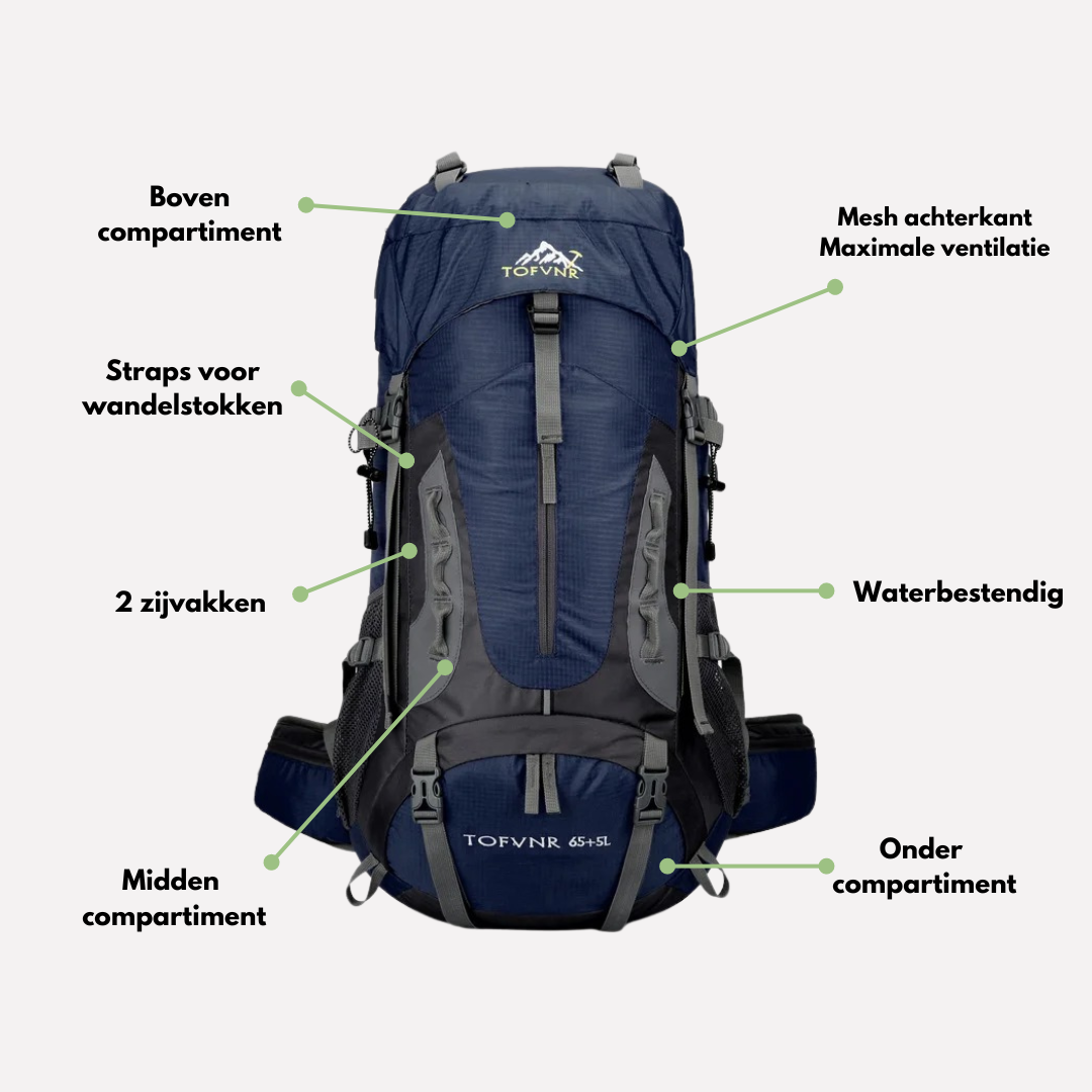 Melzano AdventurePro 2.0 Mochila impermeable de 65 litros - O teu compañeiro definitivo para aventuras ao aire libre
