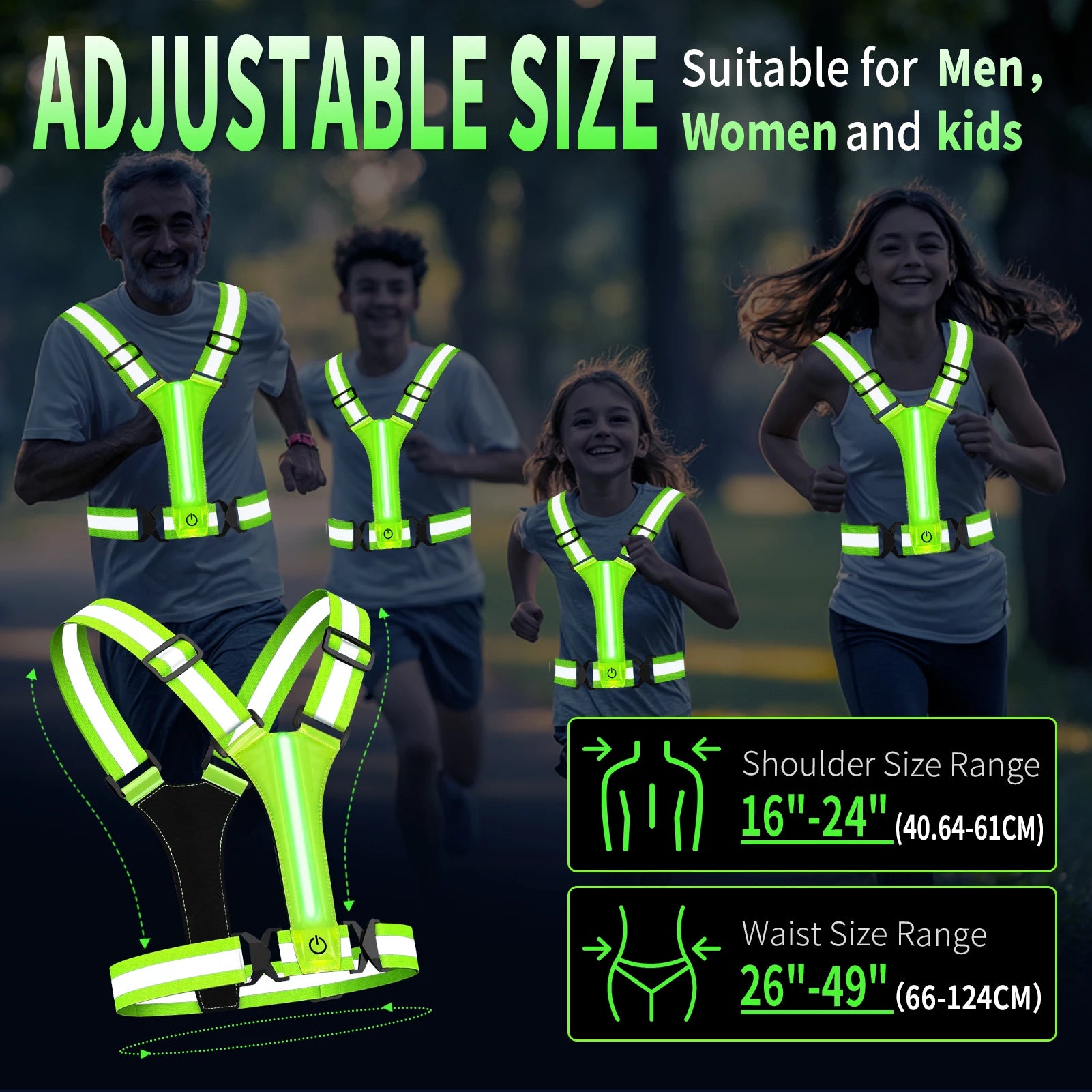 Armilla LED per córrer – Recàrrega, Reflectant, Visible 360°, Unisex
