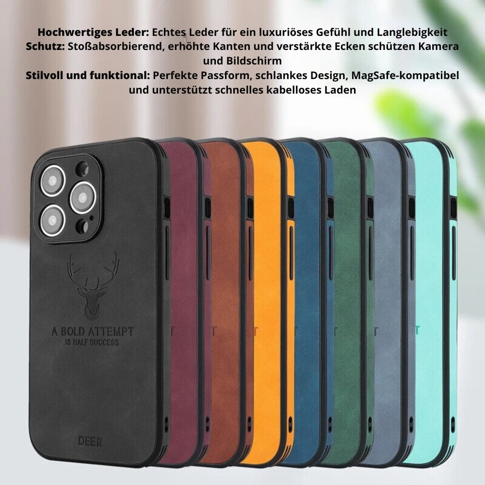 Deer – funda para iPhone de coiro auténtico e resistente a golpes – deseño elegante e delgado