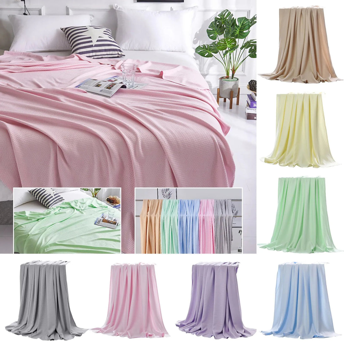 Leichte Sommerdecke aus Bambusfaser, atmungsaktiv und kühlend, 200 x 150 cm, beige 0
