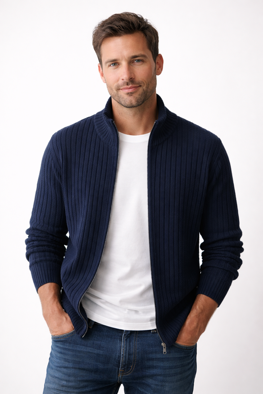 Slim-fit herenweste met ritssluiting – lichtgewicht stretch polyester voor een moderne dagelijkse stijl