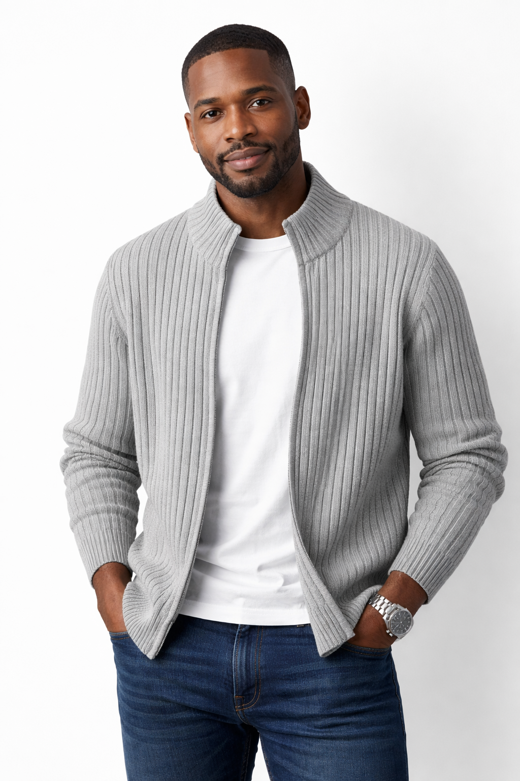 Slim-fit herenweste met ritssluiting – lichtgewicht stretch polyester voor een moderne dagelijkse stijl