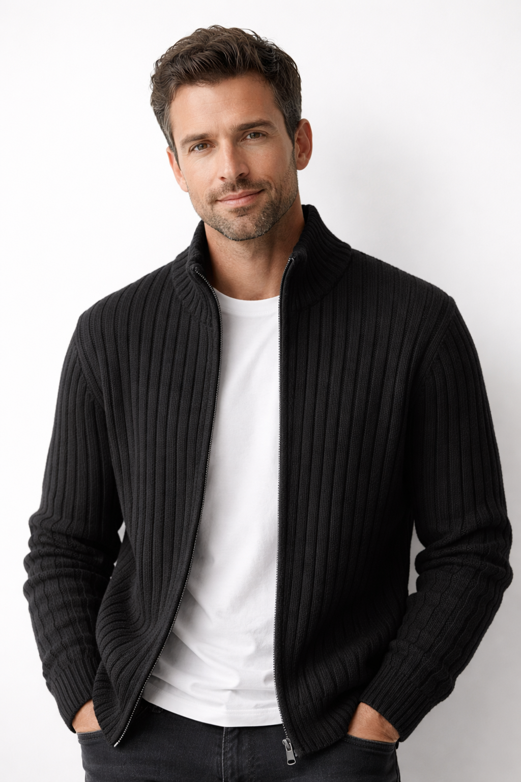 Slim-fit herenweste met ritssluiting – lichtgewicht stretch polyester voor een moderne dagelijkse stijl