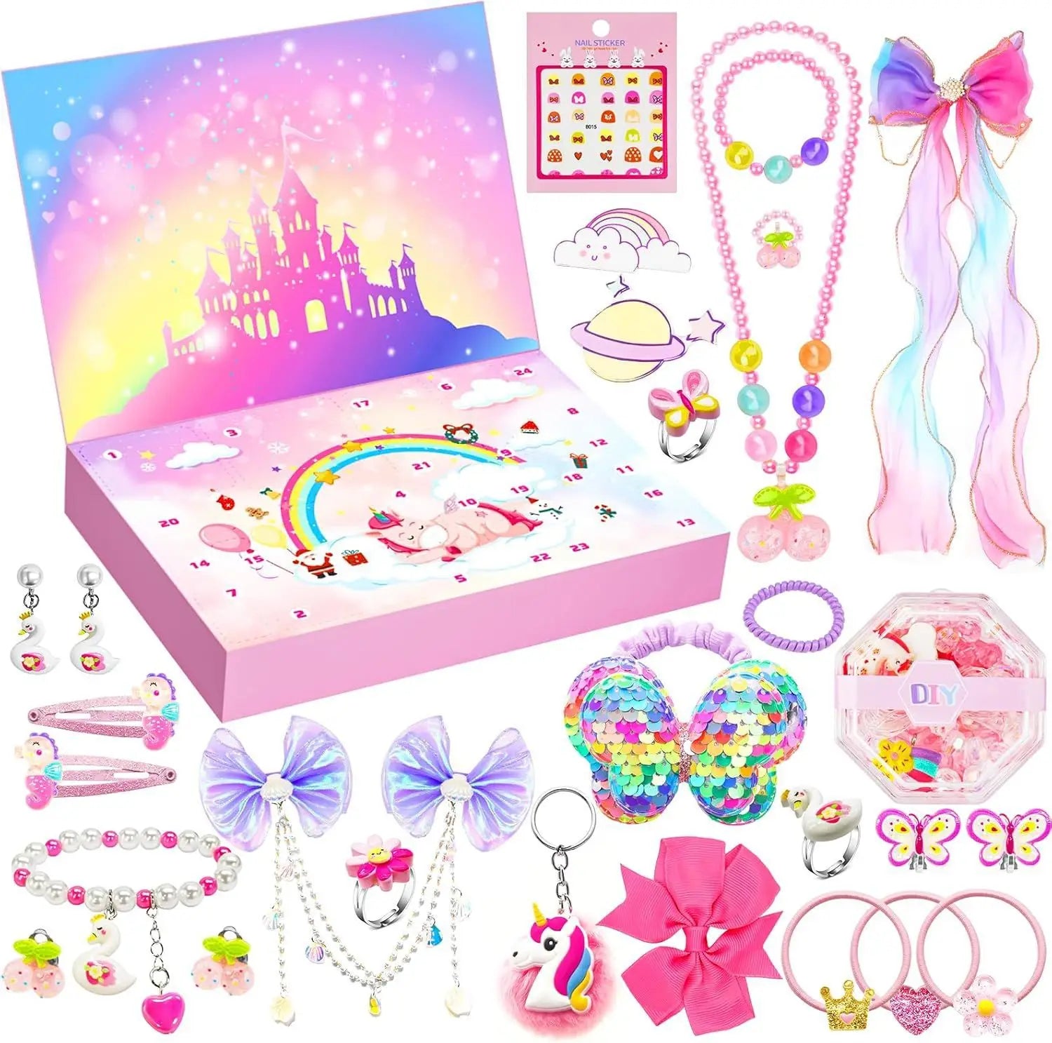 PrettySpark – Calendario de advento rosa para nenas – 24 xoias e pasadores de pelo