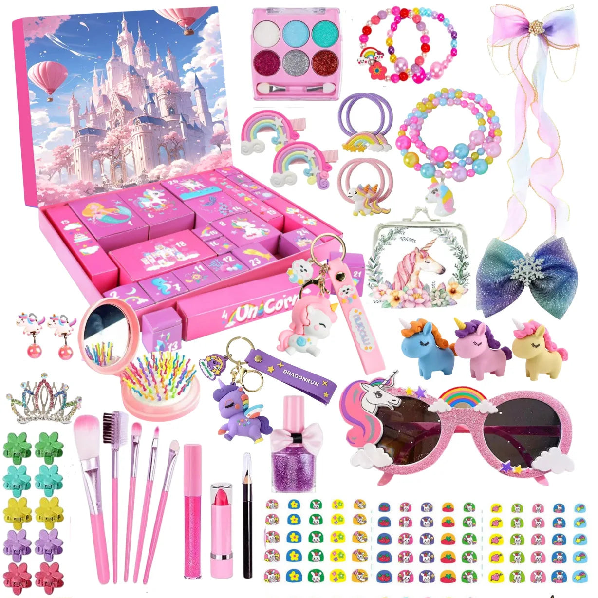PrettySpark – Calendario de advento rosa para nenas – 24 xoias e pasadores de pelo