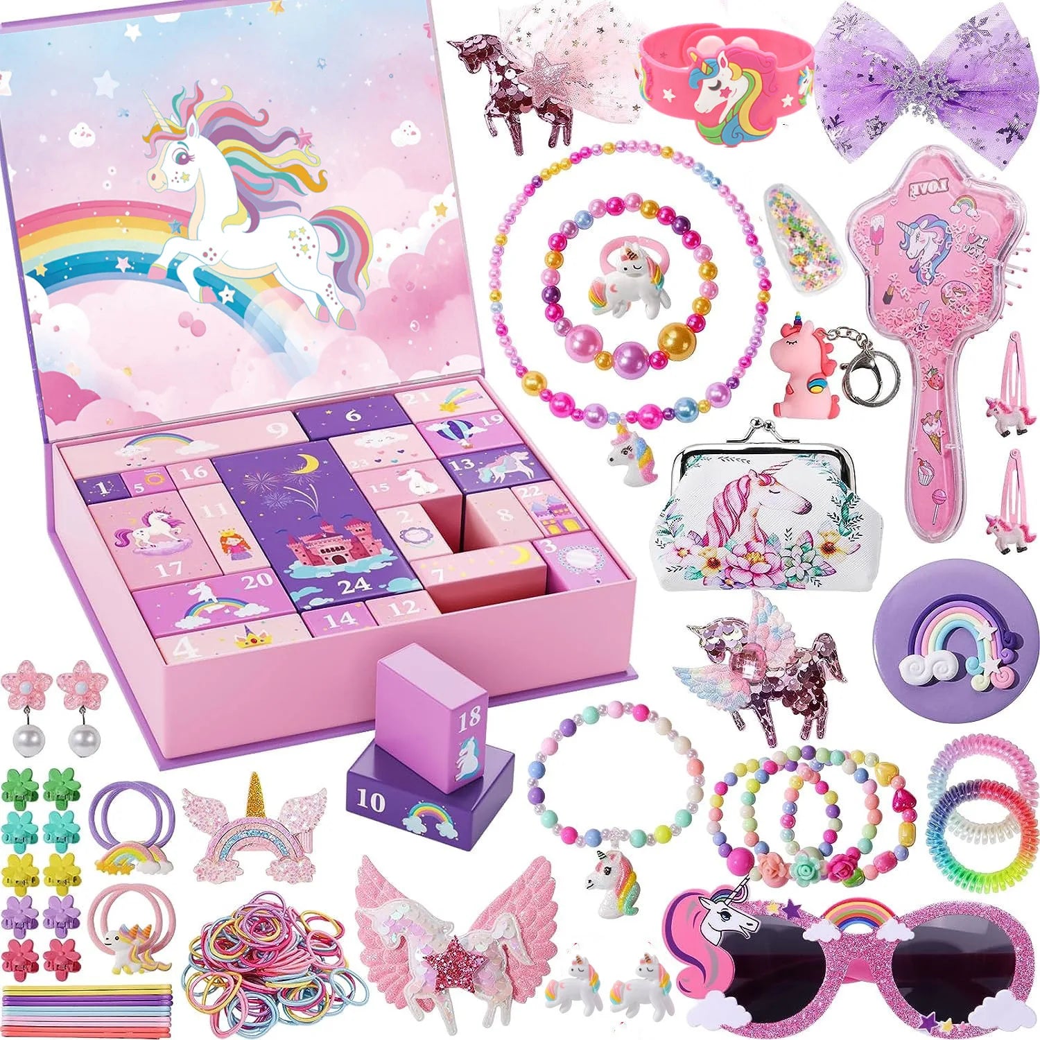 PrettySpark – Calendario de advento rosa para nenas – 24 xoias e pasadores de pelo