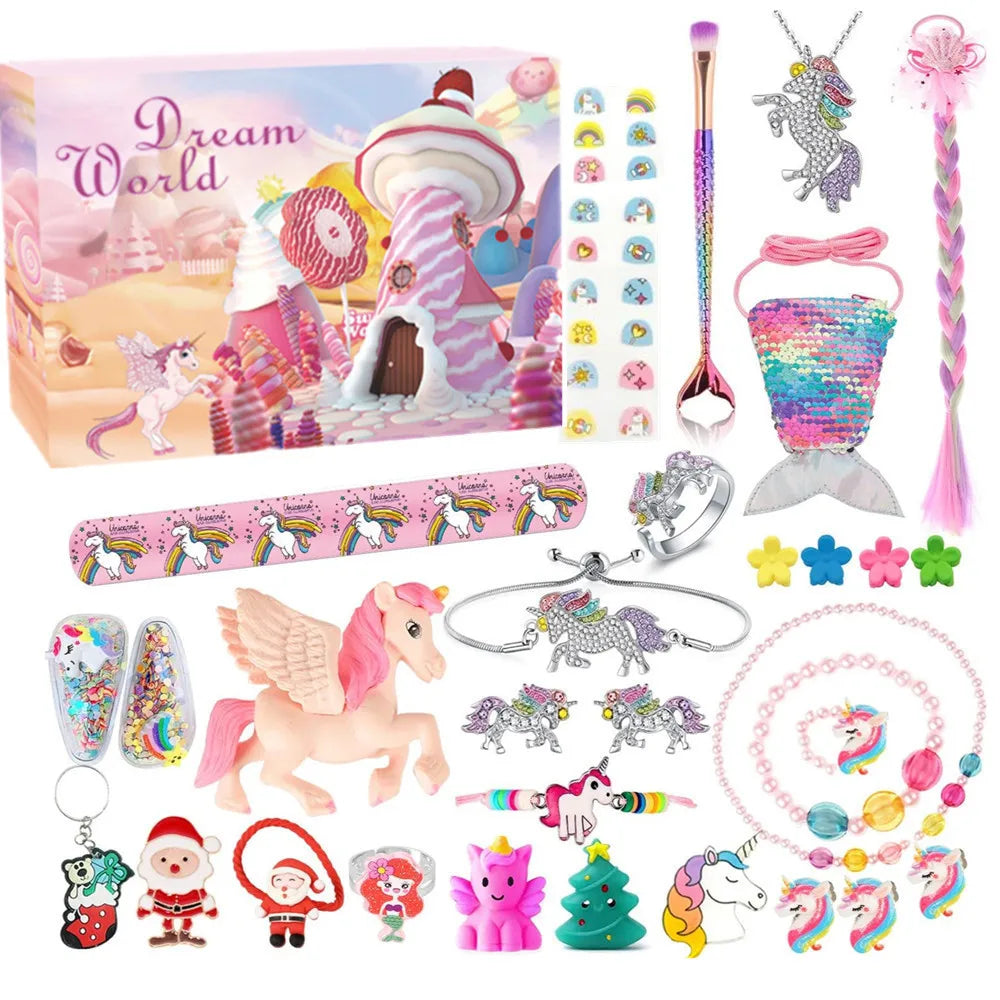 PrettySpark – Calendario de advento rosa para nenas – 24 xoias e pasadores de pelo