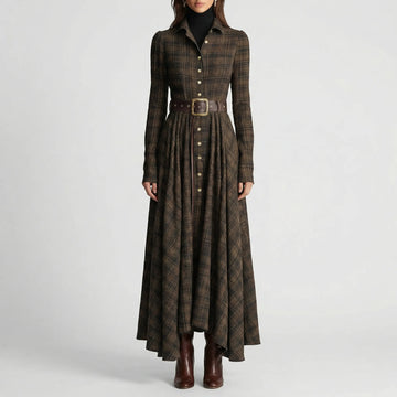 Long-Sleeved Maxi Dress with Plaid Pattern - Bethany 0