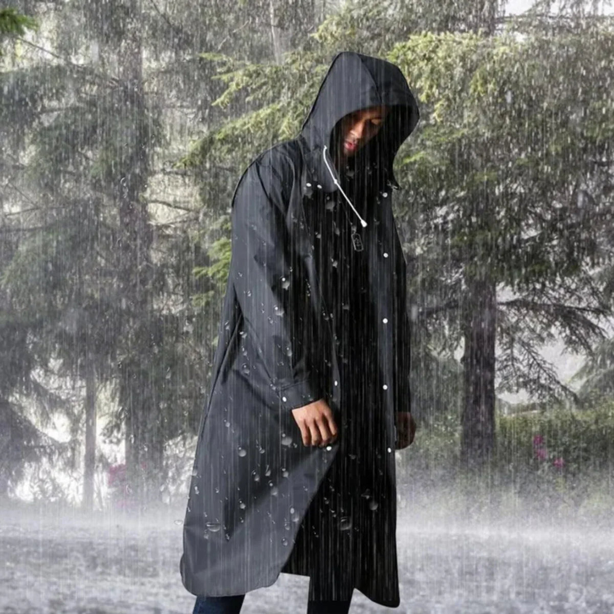 Long Waterproof Men's Rain Jacket with Hood - Titan 1
