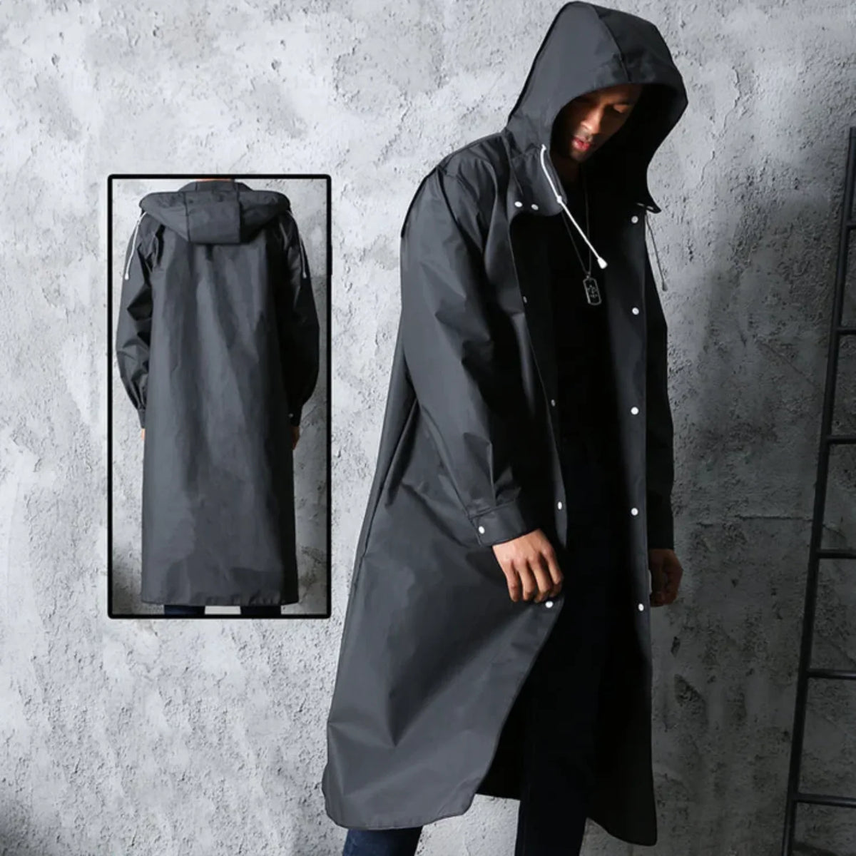 Long Waterproof Men's Rain Jacket with Hood - Titan 2