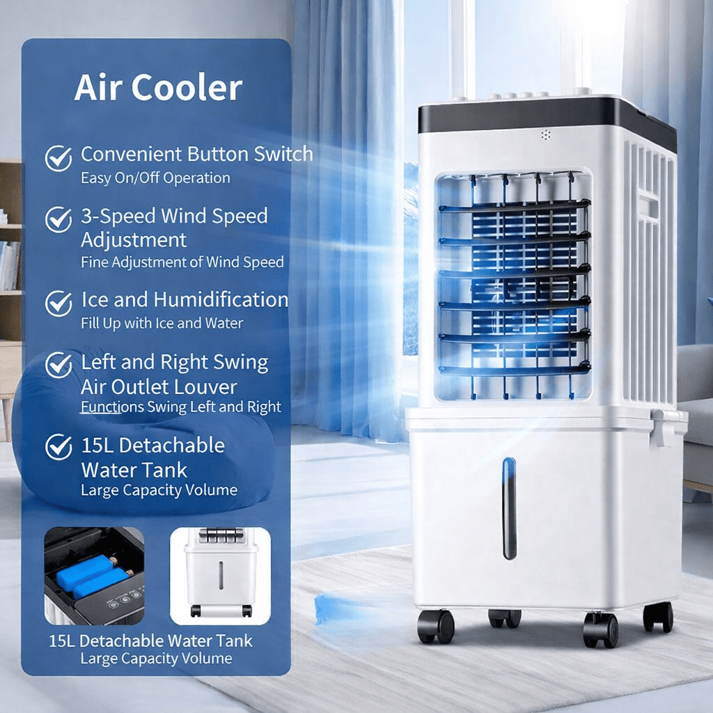 Luchtkoeler – mobiele ventilator met waterkoeling en 15L watertank 5