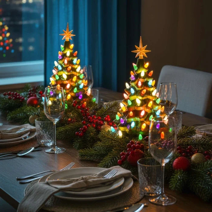 Kerstlamp in boomvorm – nostalgisch tafelboompje met ster en lichtjes
