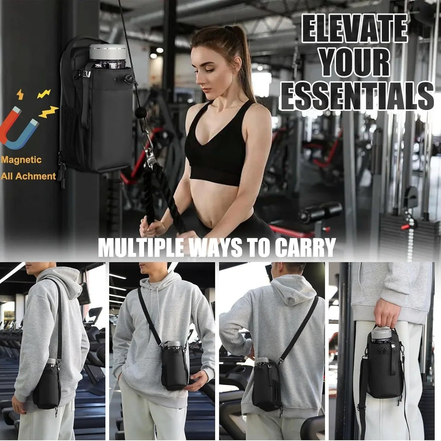 Magnetische Sporttas – Compacte Gymtas met Flessenvak & Opbergvakken 5