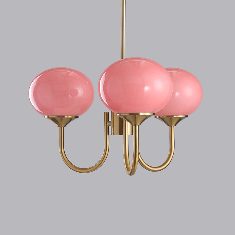 Marshmallow Chandelier | Golden Ceiling Lamp with Pink Glass Shades