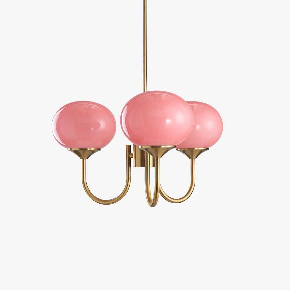 Marshmallow Chandelier | Golden Ceiling Lamp with Pink Glass Shades