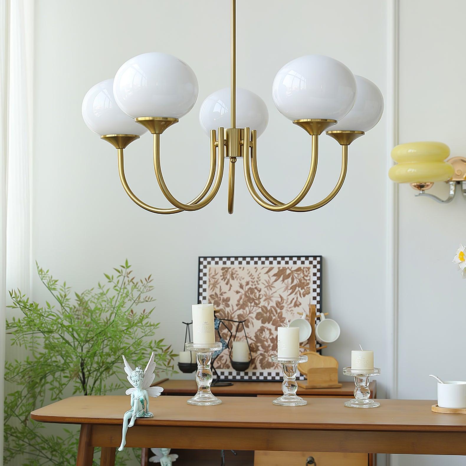 Marshmallow Chandelier | Golden Ceiling Lamp with Pink Glass Shades